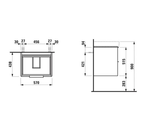 Тумба с раковиной подвесная Laufen Base 57x44x53 см 2 ящика белый глянцевый 8.1096.3.000.104.1/4.0223.2.110.261.1