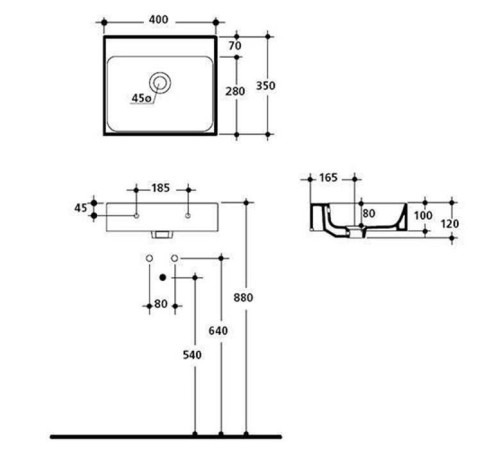 Раковина Kerasan Cento 40х35 см подвесная без отв. белый 353901