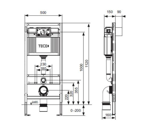 Рама для установки унитаза TECE TECEprofil h 1120 мм без крепления 9300302