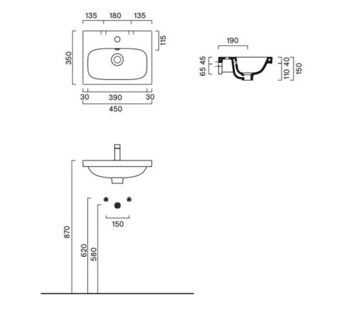 Раковина подвесная Catalano Alvea 45х35 см без отверстия белый глянцевый 0620450001