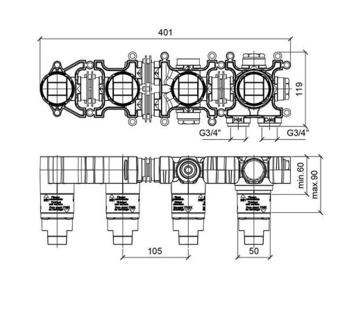 Встраиваемая часть термостата Almar Modular 3 положения для ванны E169002