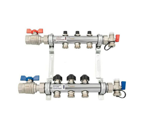 Комплект коллекторов REHAU HKV с балансировочными, термоклапанами и шаровыми кранами 3 выхода 1 x 3/4 12180313001