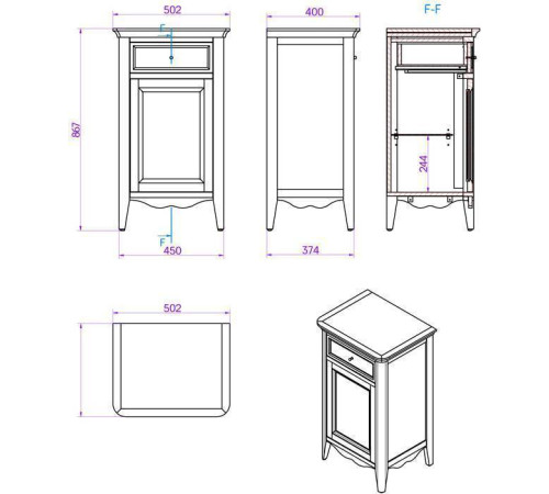 Тумба напольная Tiffany World Veronica Nuovo 1 дверца 1 ящик петли справа орех VER2150D-N