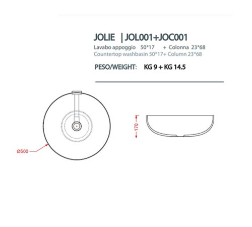 Раковина накладная Artceram Jolie 50 см белый матовый JOL001 05 00