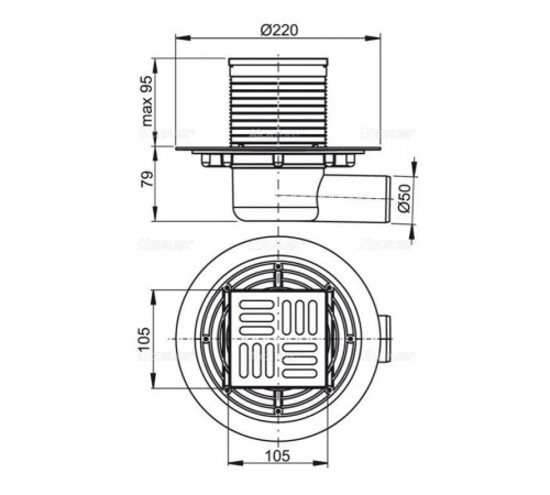 Трап для душа Alca 105х105 мм боковой выпуск 50 мм комбинированный затвор APV1321