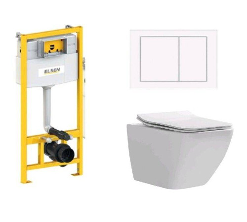 Комплект ELSEN E05 унитаз подвесной 360x530x365 мм инсталляция и клавиша белый EIN5001120E05white818BSet