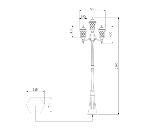 Уличный светильник на столбе Cassiopeya F/3 черное золото IP44 Cassiopeya F/3 черное золото