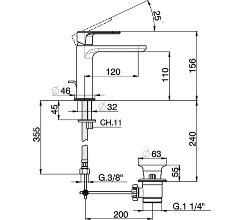 Смеситель для раковины Cisal LineaViva однорычажный с донным клапаном хром LV00051021