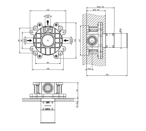 Встраиваемая часть настенного однорычажного смесителя Gessi Steel Brushed 63412#239