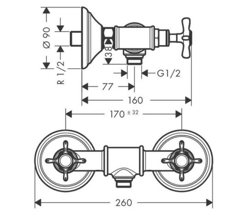 Смеситель для душа AXOR Montreux с двумя рукоятками никель 16560820