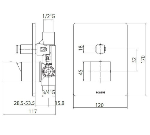 Внешняя часть смесителя для душа Bossini Cube Z00063.073 Черный матовый