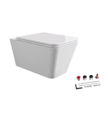 Унитаз подвесной Alice Ceramica Hide Square 55х35 см безободковый с сиденьем микролифт 31210101SET