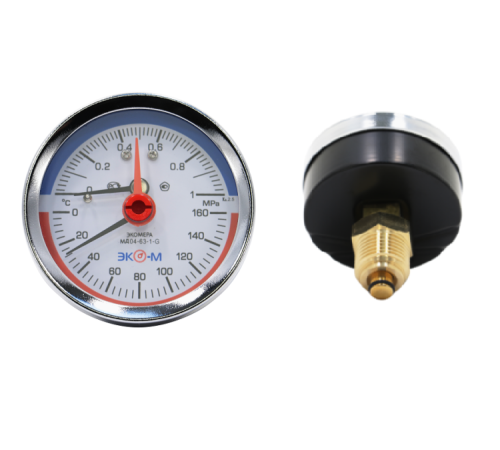 Термоманометр аксиальный Экомера МД-04 63 мм 10 бар 160 °C G1/4-G1/2 МД0463G1МПа160ОИ