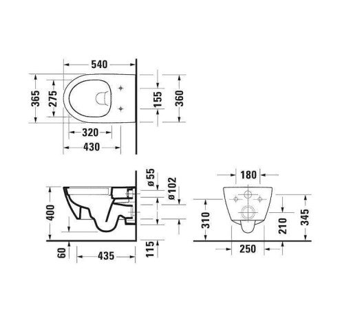 Унитаз подвесной Duravit No.1 540х360 мм безободковый с сиденьем микролифт белый 45820900A1