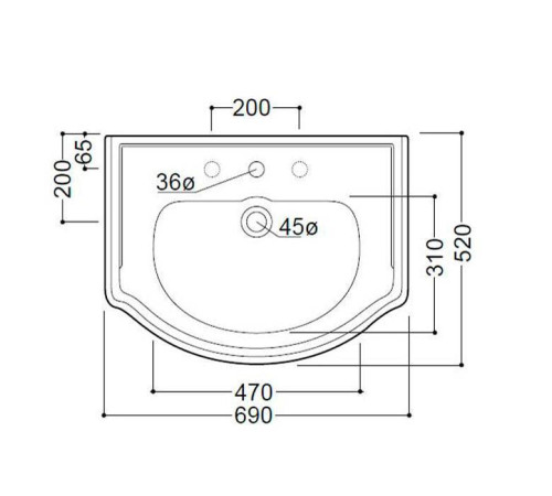 Раковина Kerasan Retro 69 69х52 см 3 отверстия белая 104601