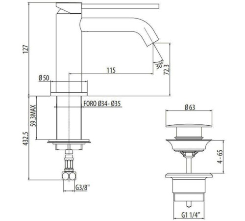 Смеситель для раковины Gattoni Circle Two с донным клапаном Nero Opaco 9140/91NO