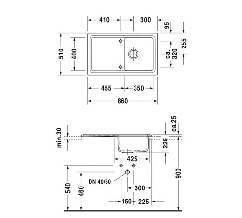 Кухонная мойка Duravit Cassia 86х51 см встраиваемая белая 7513860000