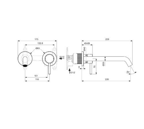 Смеситель для раковины Ideal Standard Ceraline Nuovo встраиваемый излив 22 см черный матовый BD848XG