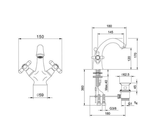 Смеситель для раковины HUBER Croisette на 1 отверстие с донным клапаном хром CS00151121
