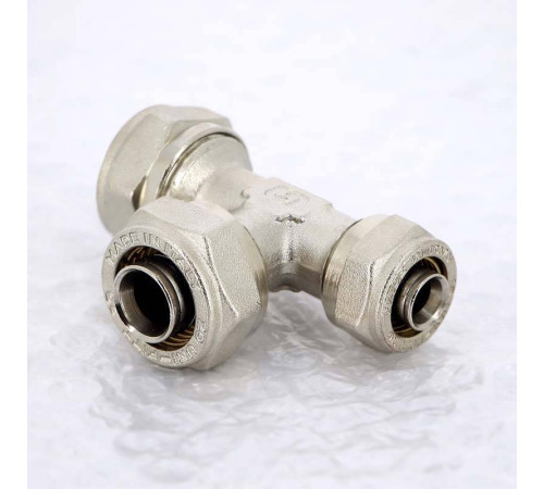 Тройник обжимной никелированный Uni-Fitt 20х16х20 мм 666N7670