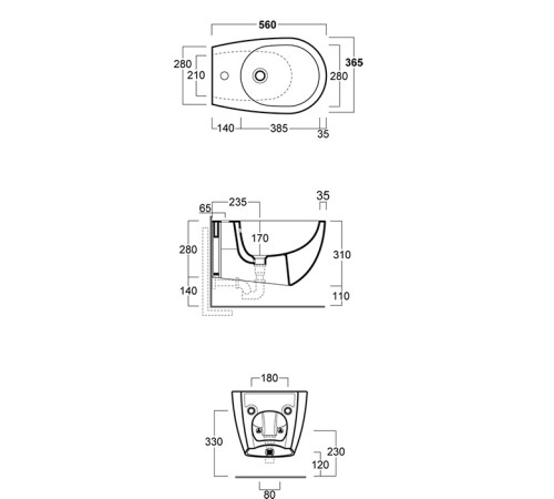 Биде подвесное Simas Vignoni 56х36.5 см 1 отверстие cemento matt VI19 cemento matt