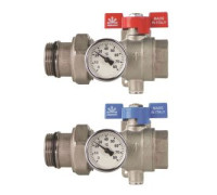 Комплект шаровых кранов для коллектора 1 Gekon с американкой и термометром 2 шт GK 79181