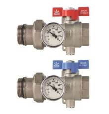 Комплект шаровых кранов для коллектора 1 Gekon с американкой и термометром 2 шт GK 79181