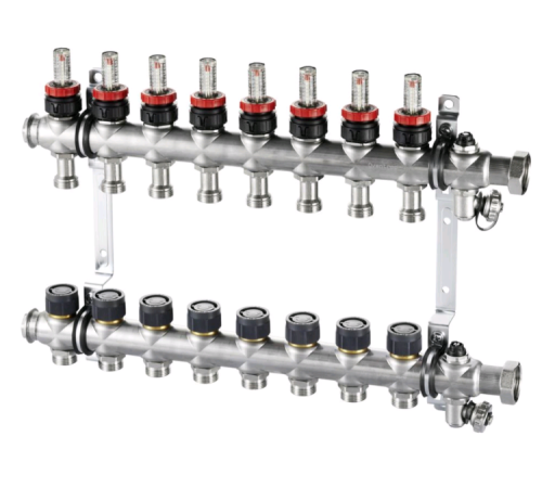 Коллектор для теплого пола Oventrop Multidis SFR на 5 выходов 1 x 3/4 EK с ротаметрами 140430055