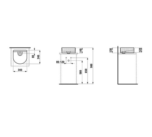 Раковина-чаша Laufen Sonar 34x34x13 см без отверстия белый 8.1234.1.000.112.1