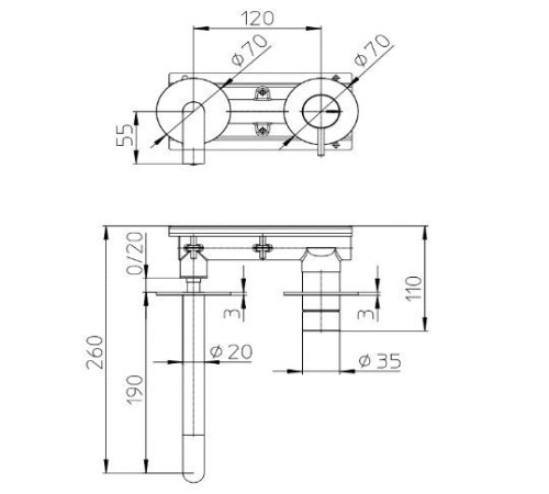 Внешняя часть смесителя для раковины BOSSINI NOBU INZ206.075 настенный без донного клапана Матовая нержавеющая сталь INZ206.075