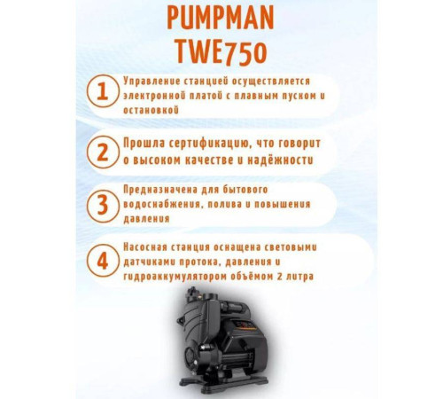Насосная станция Pumpman TWE 750 с электронным управлением TWE750
