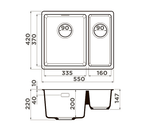 Кухонная мойка Omoikiri Kata 55-2-U-BE Artgranit 55x42 см ваниль 4993387