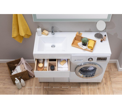 Тумба под раковину Aquanet Токио 58 напольная 1 ящик 2 фасада белый глянец 00237745