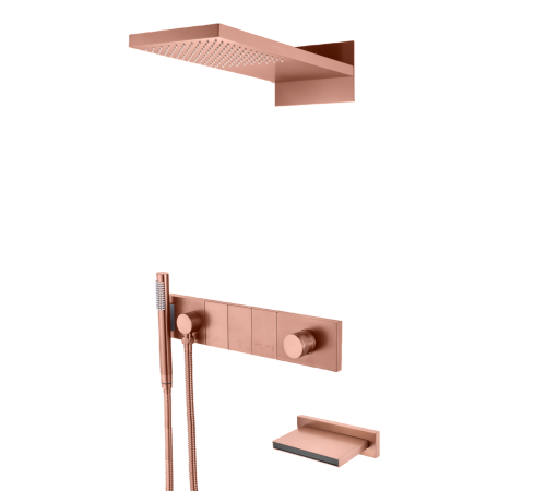 Душевой комплект встраиваемый Boheme Zodiac со смесителем изливом верхним и ручным душем copper brushed 132-2-CB