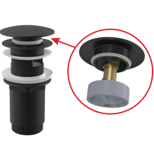 Донный клапан Alcaplast CLICK/CLACK 5/4 цельнометаллический с большой заглушкой черный A392BLACK