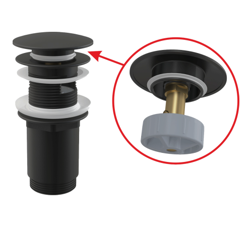 Донный клапан Alcaplast CLICK/CLACK 5/4 цельнометаллический с большой заглушкой черный A392BLACK