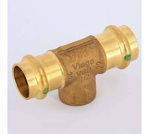 Тройник пресс-В Viega Sanpress 22х1/2х22 бронза 115944