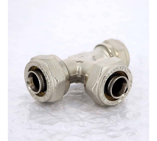 Тройник обжимной никелированный Uni-Fitt 20х16х20 мм 666N7670