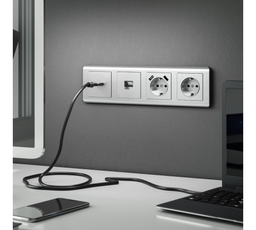 Накладка для розетки USB (cеребряный рифленый) W1179509