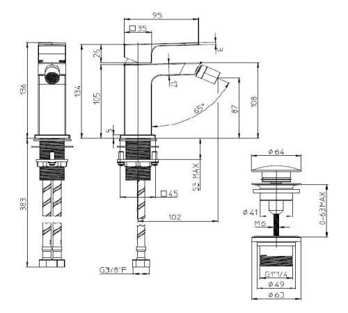 Смеситель для биде BOSSINI GILLO однорычажный с донным клапаном хром Z00705.030