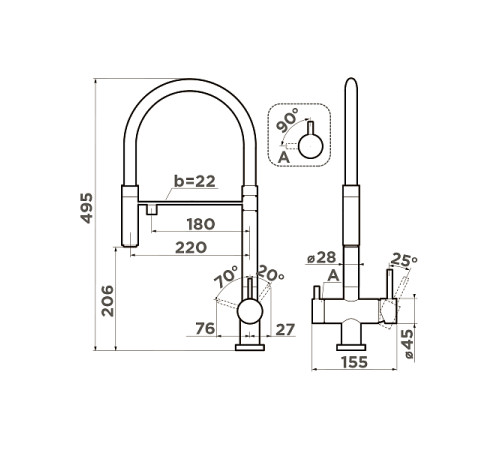 Смеситель для кухни Omoikiri Kanto-GB выдвижной излив под фильтр графит 4994356