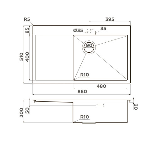 Кухонная мойка Omoikiri Akisame 86-R Side-IN 86x51 см нержавеющая сталь 4997042