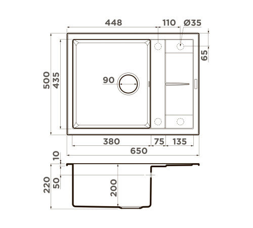 Кухонная мойка Omoikiri Sumi 65A-GR Artceramic 65x50 см leningrad grey 4997094