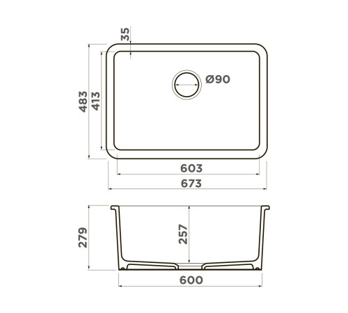 Кухонная мойка Omoikiri Torishima 67-U/I-WH Glossy Natceramic 67.3x48.3 см белый 4993866