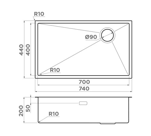 Кухонная мойка Omoikiri Taki 74-U/IF Side-LG 74x44 см светлое золото 4993171