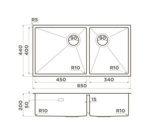 Кухонная мойка Omoikiri Taki 85-2-LB-U/IF Side-LG 85x44 см светлое золото 4997038