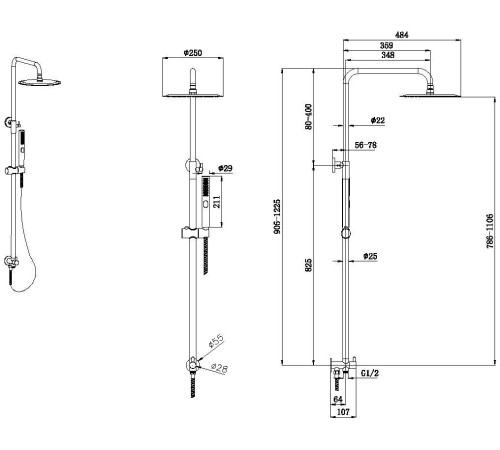Душевая стойка Allen Brau Priority с верхним душем 3 режима черный матовый 5.31031-31