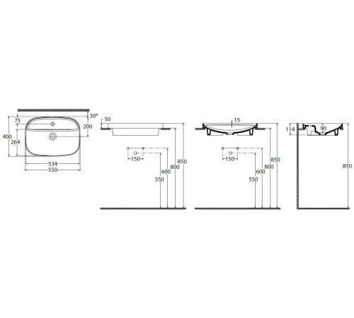 Раковина встраиваемая сверху Allen Brau Fantasy 55x40x11.4 см антрацит 4.11034.AN