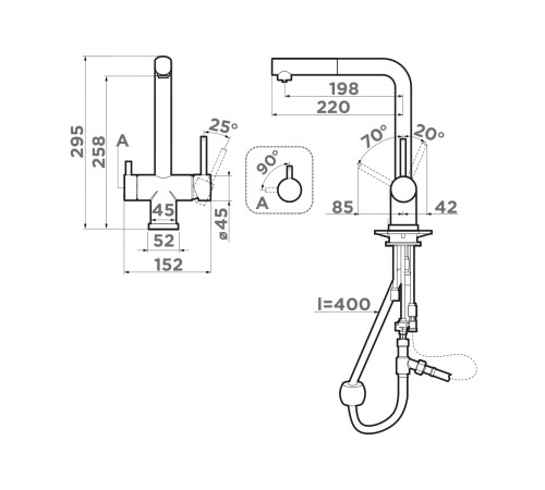 Смеситель для кухни Omoikiri Takamatsu-S-LG с выдвижным изливом под фильтр светлое золото 4994476