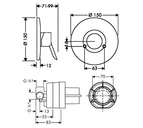 Смеситель для душа Hansgrohe Focus S комплект наружная и внутренняя части хром 31764000